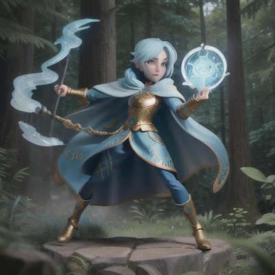 Image For Post Anime Art, Determined mage knight, ice-blue hair with intricate tattoo on the face, in a calm forest clearing