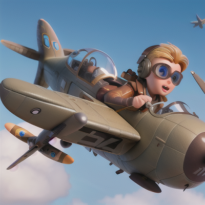 Image For Post Anime Art, Daring young pilot, short blond hair and goggles, soaring through the sky in a vintage propeller plane