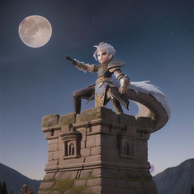 Image For Post Anime Art, Adventurous young prince, silver hair in a half-up style, gazing at the mesmerizing full moon