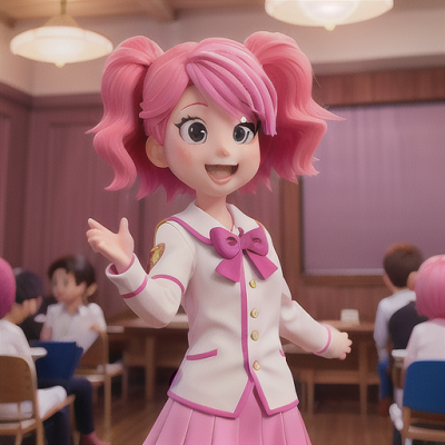 Image For Post Anime Art, Energetic club newcomer, spunky pink hair, in a lively club meeting