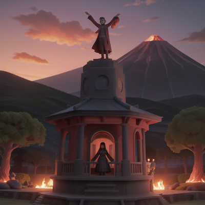 Image For Post Anime, vampire's coffin, train, sunset, statue, volcano, HD, 4K, AI Generated Art