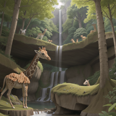Image For Post Anime, enchanted forest, detective, clock, giraffe, waterfall, HD, 4K, AI Generated Art