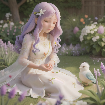 Image For Post Anime Art, Gentle healer, wavy lavender hair, in a blossoming garden