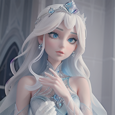 Image For Post Anime Art, Enigmatic ice queen, silver hair and frosty blue eyes, within a breathtaking ice palace