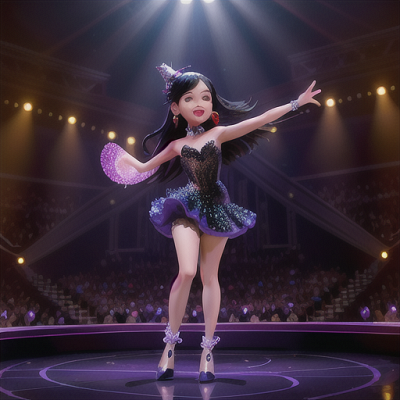 Image For Post Anime Art, Talented idol singer, shimmering black hair and sapphire eyes, on a dazzling stage lit by spotlights
