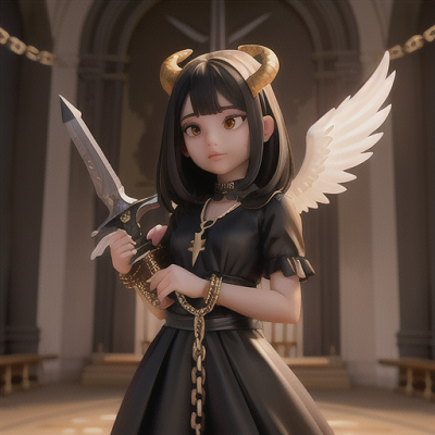 Image For Post Anime Art, Half-angel, half-demon girl, one white and one black wing