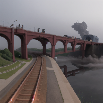 Image For Post Anime, fog, airplane, bridge, train, surprise, HD, 4K, AI Generated Art