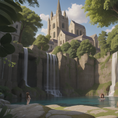 Image For Post Anime, singing, waterfall, cathedral, exploring, swimming, HD, 4K, AI Generated Art
