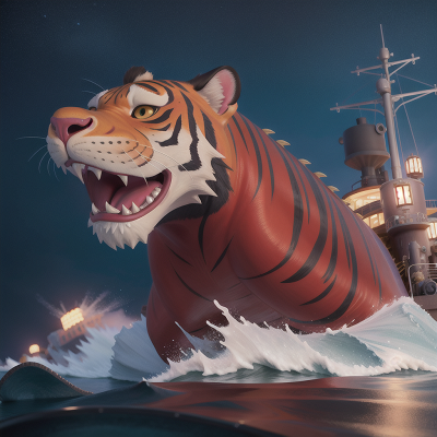 Image For Post Anime, submarine, island, piano, sabertooth tiger, boat, HD, 4K, AI Generated Art