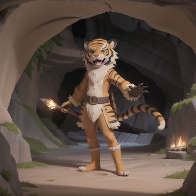 Image For Post Anime, sabertooth tiger, village, cave, scientist, wizard, HD, 4K, AI Generated Art