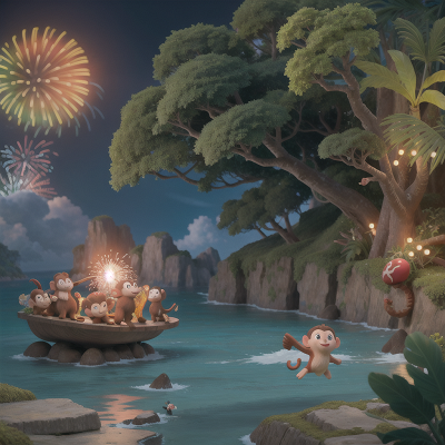 Image For Post Anime, jungle, ocean, airplane, monkey, fireworks, HD, 4K, AI Generated Art