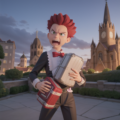 Image For Post Anime, accordion, anger, cathedral, skyscraper, villain, HD, 4K, AI Generated Art
