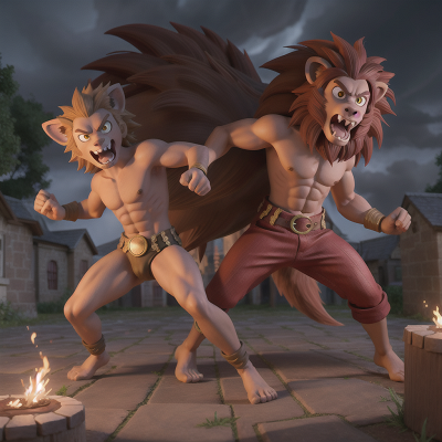 Image For Post Anime, fighting, werewolf, tornado, lion, maze, HD, 4K, AI Generated Art