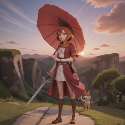 Image For Post Anime, teacher, sunset, umbrella, sword, fox, HD, 4K, AI Generated Art