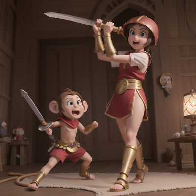 Image For Post Anime, lamp, monkey, sword, surprise, gladiator, HD, 4K, AI Generated Art
