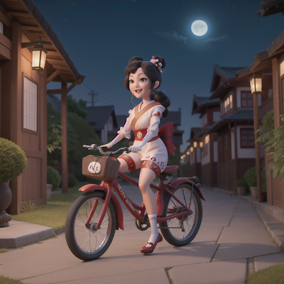 Image For Post Anime, geisha, bicycle, dog, moonlight, laughter, HD, 4K, AI Generated Art