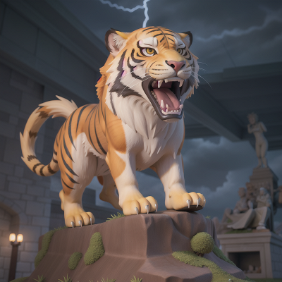 Image For Post Anime, sabertooth tiger, thunder, statue, car, scientist, HD, 4K, AI Generated Art