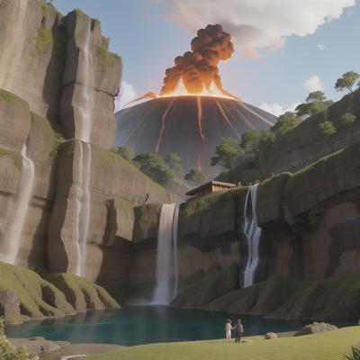 Image For Post Anime, waterfall, romance, volcanic eruption, museum, river, HD, 4K, AI Generated Art