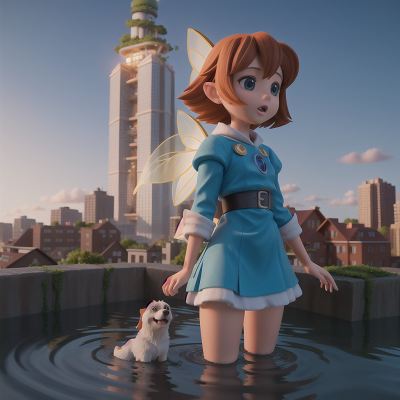 Image For Post Anime, fairy dust, flood, skyscraper, rocket, dog, HD, 4K, AI Generated Art