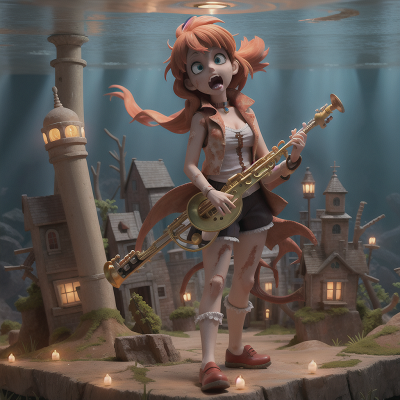 Image For Post Anime, zombie, saxophone, wind, knight, underwater city, HD, 4K, AI Generated Art