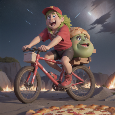Image For Post Anime, ogre, meteor shower, bicycle, key, pizza, HD, 4K, AI Generated Art