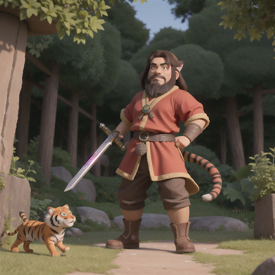 Image For Post Anime, exploring, sword, dwarf, dog, tiger, HD, 4K, AI Generated Art