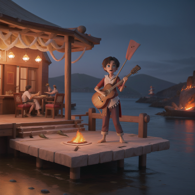 Image For Post Anime, seafood restaurant, flying carpet, musician, zombie, lava, HD, 4K, AI Generated Art