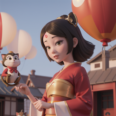 Image For Post Anime, geisha, balloon, cat, monkey, circus, HD, 4K, AI Generated Art