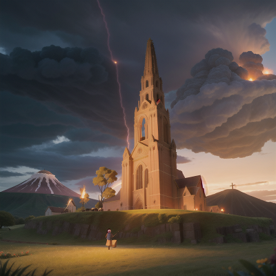 Image For Post Anime, thunder, cathedral, farm, musician, volcano, HD, 4K, AI Generated Art