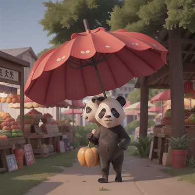 Image For Post Anime, umbrella, fruit market, panda, drought, bravery, HD, 4K, AI Generated Art