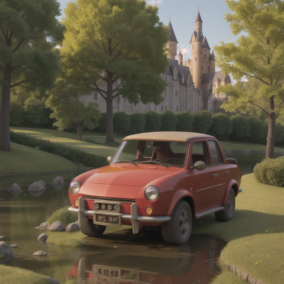 Image For Post Anime, medieval castle, river, forest, car, rabbit, HD, 4K, AI Generated Art