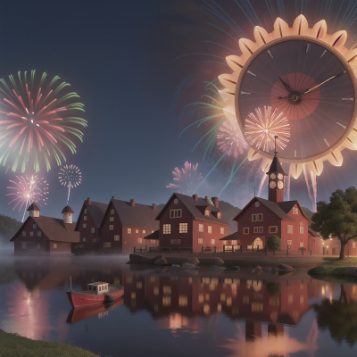 Image For Post Anime, fireworks, clock, farm, fog, boat, HD, 4K, AI Generated Art