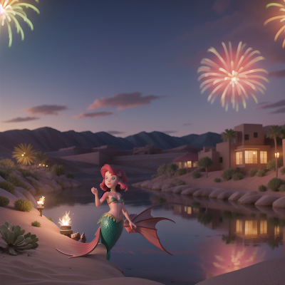 Image For Post Anime, tank, fireworks, desert oasis, city, mermaid, HD, 4K, AI Generated Art