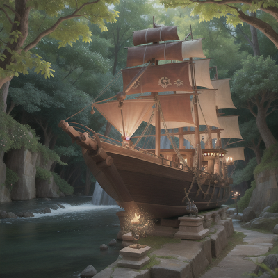 Image For Post Anime, knights, river, pirate ship, haunted mansion, enchanted forest, HD, 4K, AI Generated Art