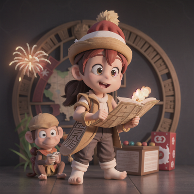Image For Post Anime, monkey, map, ancient scroll, fireworks, hat, HD, 4K, AI Generated Art