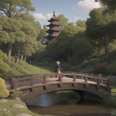 Premium Photo | Anime scenery of a bridge and a building with a person  standing on it generative ai