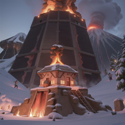 Image For Post Anime, volcanic eruption, tower, park, snow, fish, HD, 4K, AI Generated Art