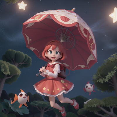 Image For Post Anime, umbrella, flying, stars, fish, joy, HD, 4K, AI Generated Art