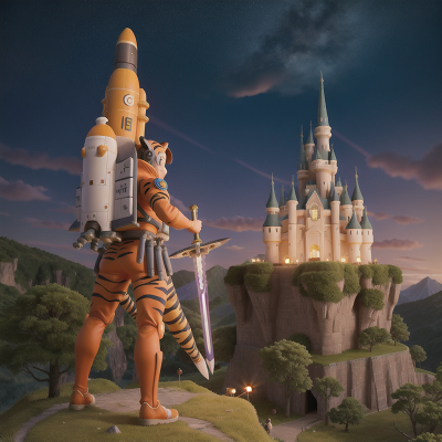 Image For Post Anime, space shuttle, castle, mountains, sword, tiger, HD, 4K, AI Generated Art