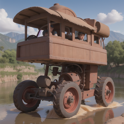 Image For Post Anime, teleportation device, wild west town, tractor, hovercraft, river, HD, 4K, AI Generated Art