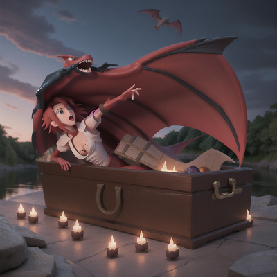 Image For Post Anime, river, pterodactyl, villain, vampire's coffin, bravery, HD, 4K, AI Generated Art