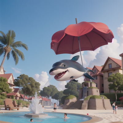 Image For Post Anime, fountain, whale, surprise, beach, umbrella, HD, 4K, AI Generated Art