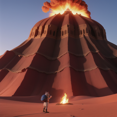 Image For Post Anime, desert, cat, hero, cathedral, volcano, HD, 4K, AI Generated Art
