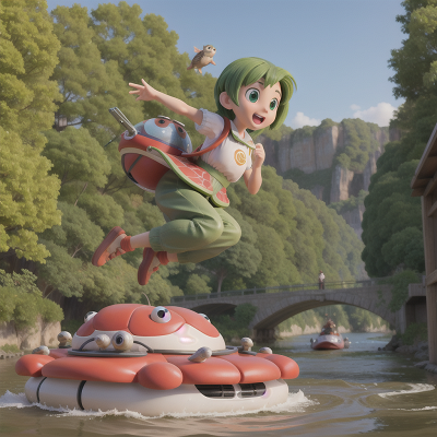 Image For Post Anime, turtle, jumping, river, market, hovercraft, HD, 4K, AI Generated Art