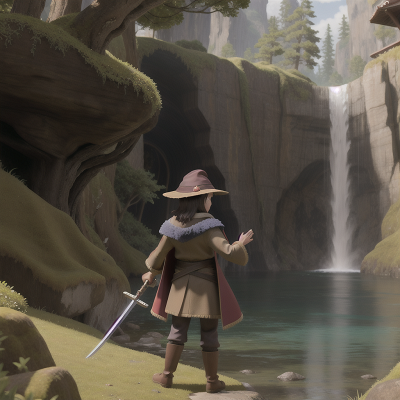 Image For Post Anime, sword, bear, wizard's hat, invisibility cloak, waterfall, HD, 4K, AI Generated Art