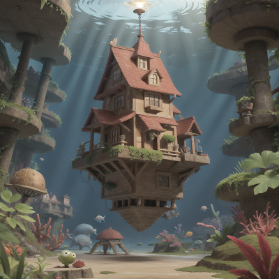 Image For Post Anime, jungle, turtle, underwater city, treasure, hidden trapdoor, HD, 4K, AI Generated Art