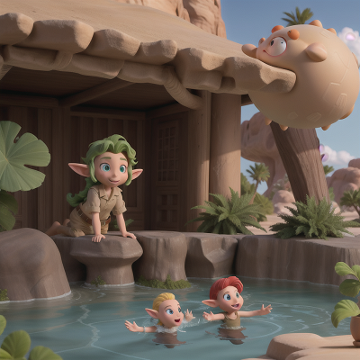 Image For Post Anime, desert oasis, zookeeper, troll, elf, swimming, HD, 4K, AI Generated Art