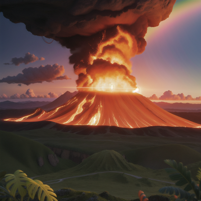 Image For Post Anime, suspicion, volcano, rainbow, jungle, sunset, HD, 4K, AI Generated Art