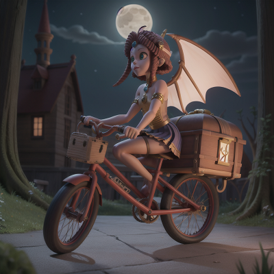 Image For Post Anime, sphinx, fairy, bicycle, vampire's coffin, moonlight, HD, 4K, AI Generated Art