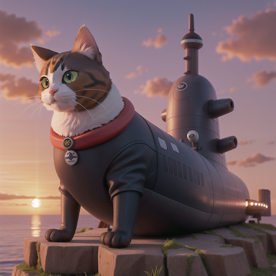 Image For Post Anime, submarine, villain, cat, rocket, sunset, HD, 4K, AI Generated Art